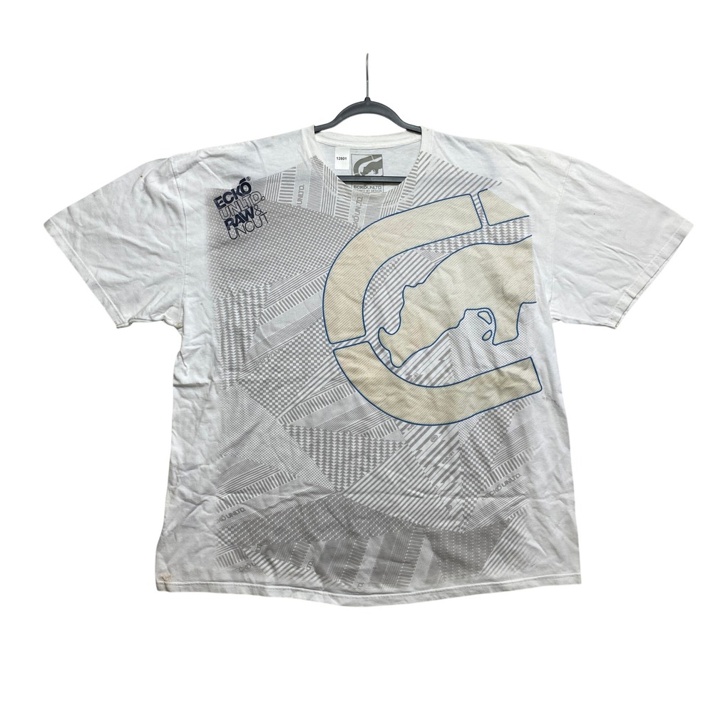 Ecko Unltd T-Shirt Mens 3XL White Raw & Uncut Graphic Rhino Streetwear Tee